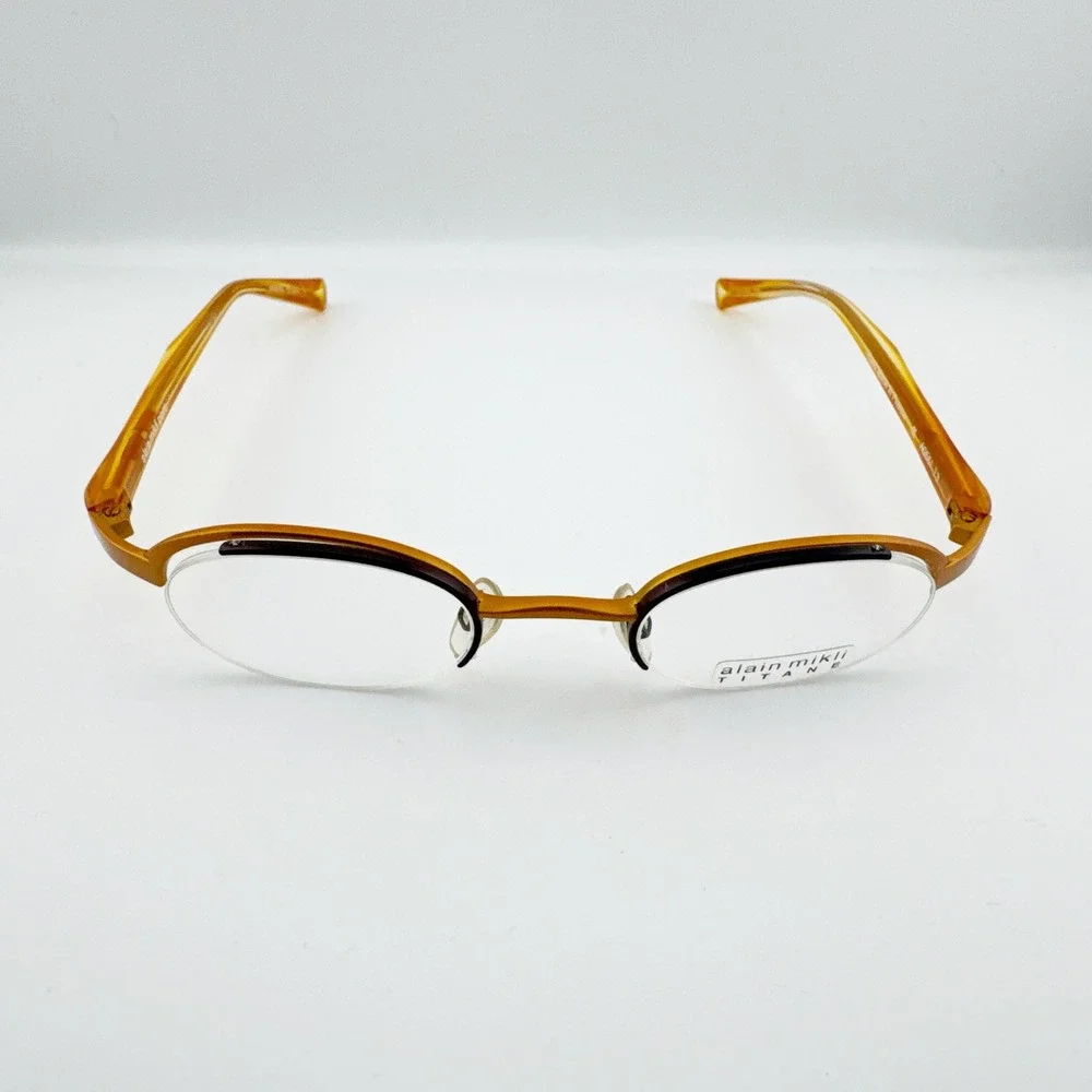NEW Alain Mikli Titane Oval Eyeglasses Women Amber Brown 41mm France‎